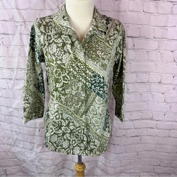 coldwater creek 3/4 sleeve patchwork top sz 8 petite preppy cottagecore - Picture 1 of 8